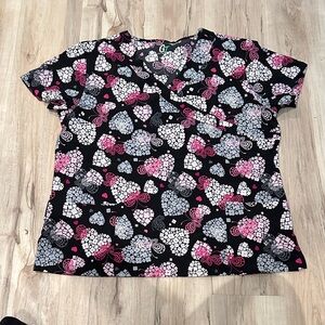 Heart Print Scrub Top